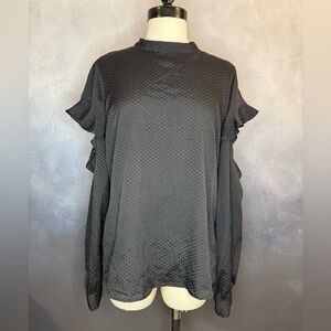 Express Black Polka Dot Ruffle Sleeve Blouse – Size Medium